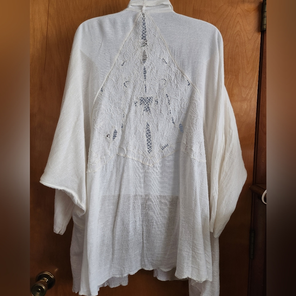 Free People Cool Nights Embroidered Kimono Cardigan Ivory Cotton Blend Size L - Picture 5 of 16